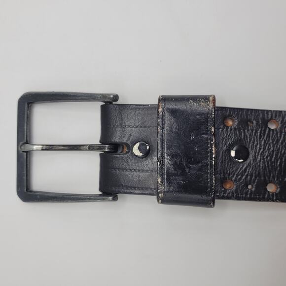 『Hollywood BELT 34 BLACK』 Black Leather Belt Mens 34 Perforated Industrial Utilitarian Edgy